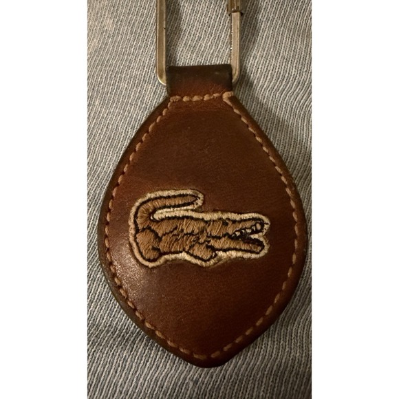 Lacoste Izod Leather Keychain Fob Embroidered Crocodile Logo Vintage